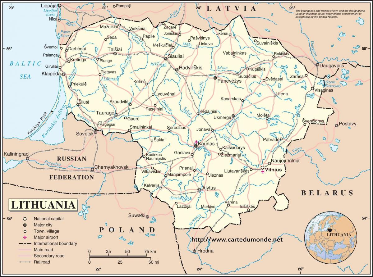 Mappa di Lituania paese