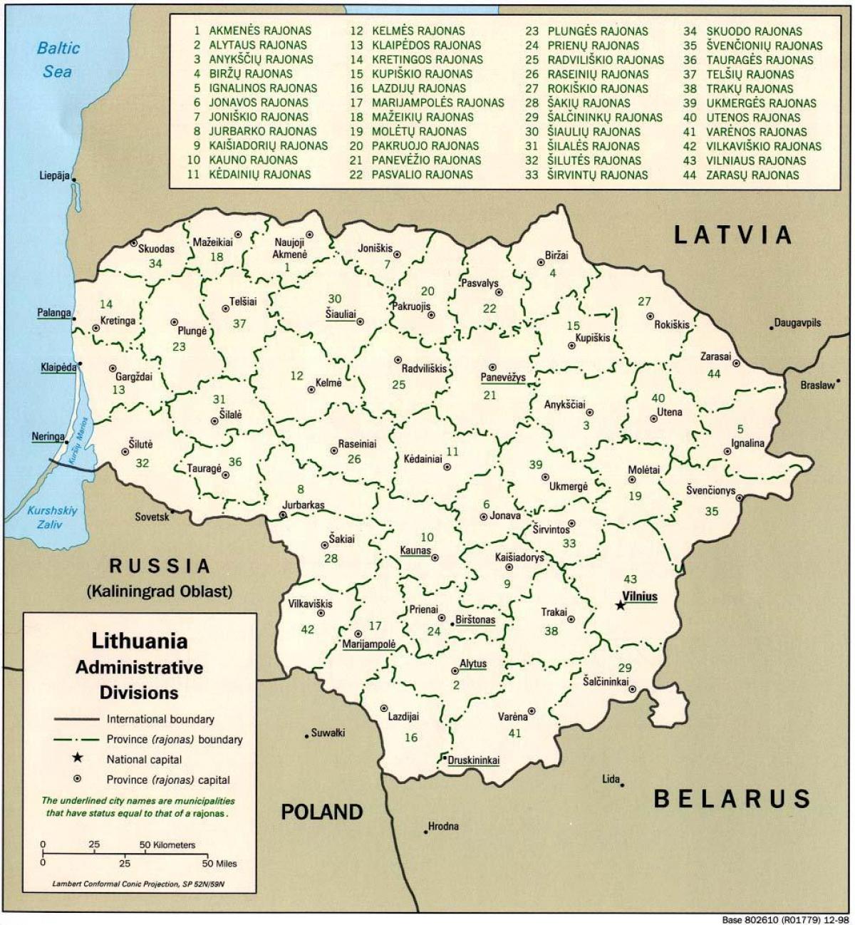 Mappa di mappa Lituania con la città